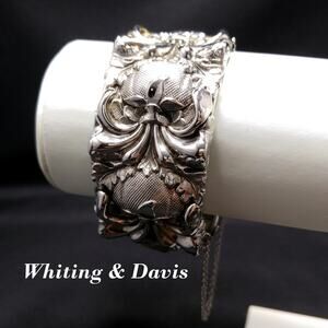 Whiting & Davis Antiqued Floral Wide Bracelet, Book Piece